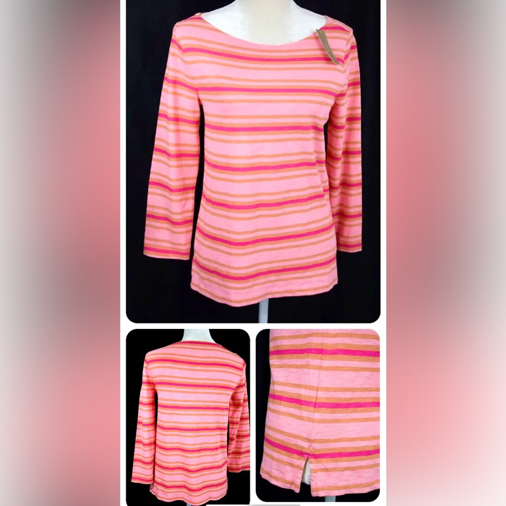 NEW J.Crew Women's Tonal Pink/Clay Stripe  Boat Neck Tee Cotton, XS, NWT